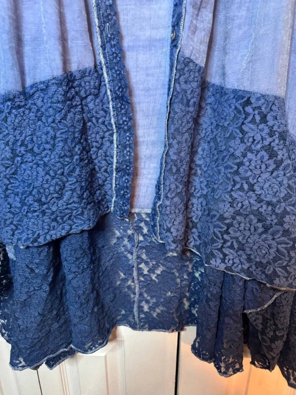Kamana Boho Layered Navy Blue Open Front Duster Size Large - Picture 3 of 5